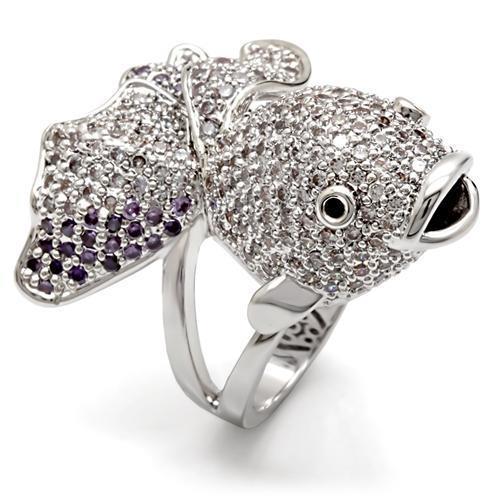 JCE085 Rhodium Brass Ring with AAA Grade CZ  in Multi Color