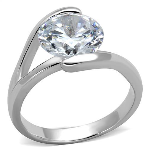 JCE1072 Rhodium Brass Ring with AAA Grade CZ  in Clear