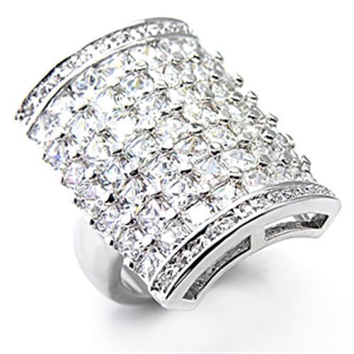 JCE116 Rhodium Brass Ring with AAA Grade CZ  in Clear
