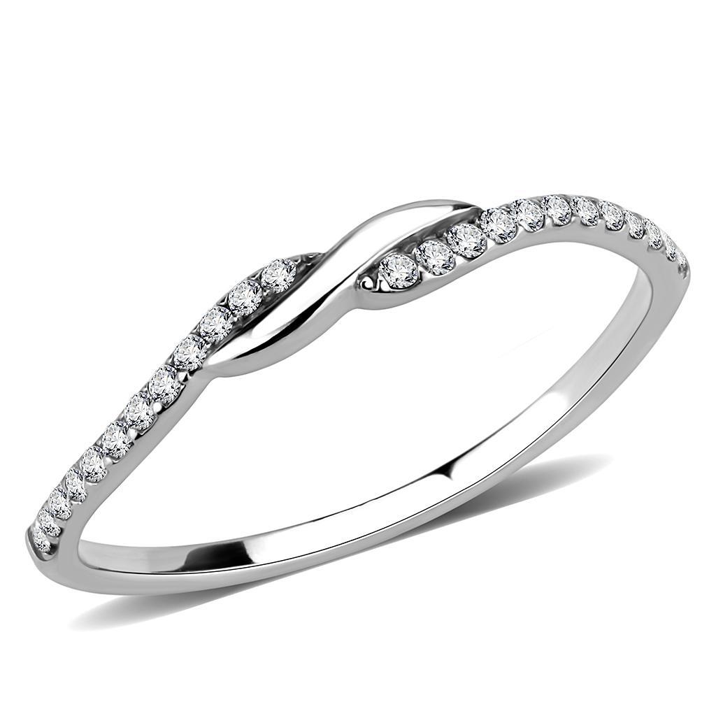 JCE263 High polished (no plating) Stainless Steel Ring with AAA Grade CZ  in Clear