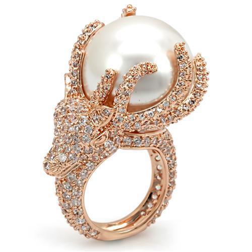 JCE1533 Rose Gold Brass Ring with Synthetic Pearl in White