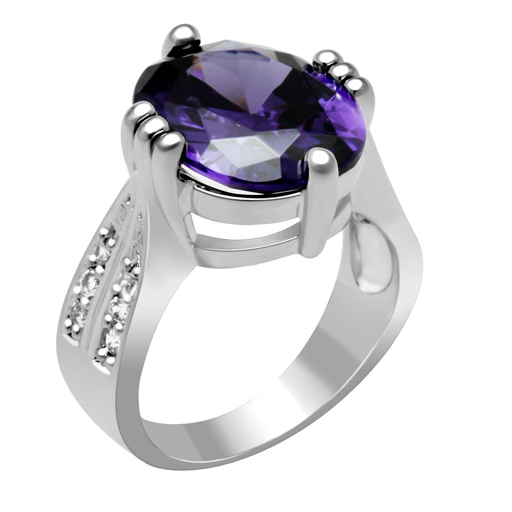 JCE2088 Rhodium Brass Ring with AAA Grade CZ  in Fuchsia