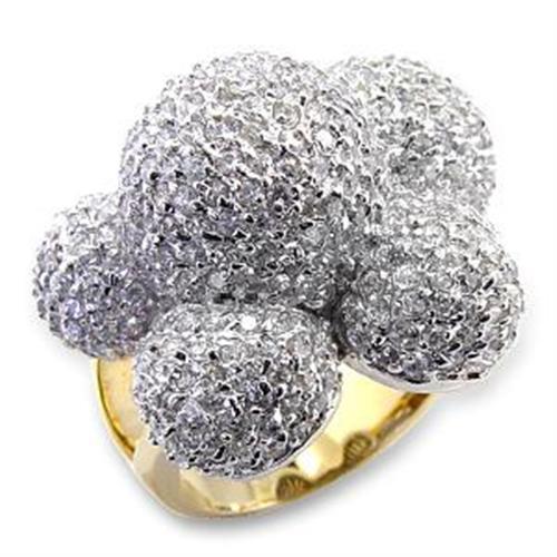 JCEA573 Gold+Rhodium Brass Ring with AAA Grade CZ  in Clear