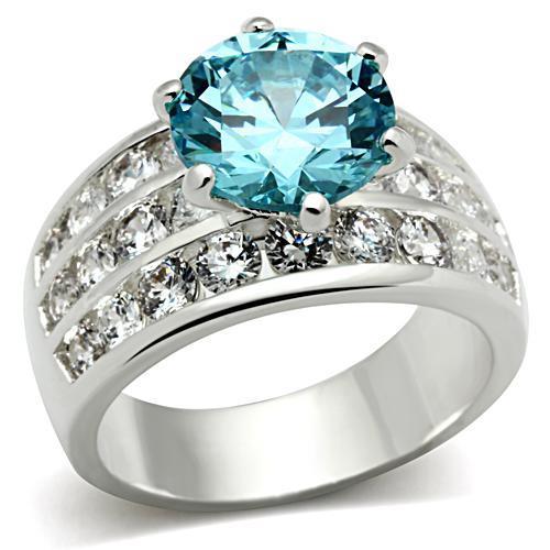 JCE010 Silver 925 Sterling Silver Ring with AAA Grade CZ  in Sea Blue