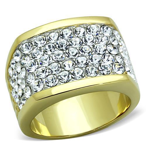 JCE1545 Two-Tone IP Gold (Ion Plating) Stainless Steel Ring with Top Grade Crystal  in Clear