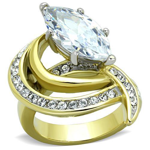 JCE1546 Two-Tone IP Gold (Ion Plating) Stainless Steel Ring with AAA Grade CZ  in Clear