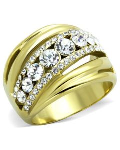 JCE1880 IP Gold(Ion Plating) Stainless Steel Ring with Top Grade Crystal  in Clear